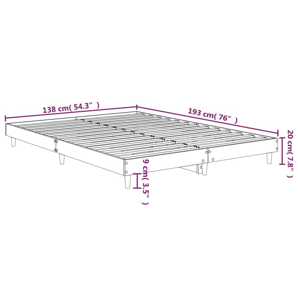 vidaXL Bed Frame without Mattress Black 135x190 cm Double Engineered Wood