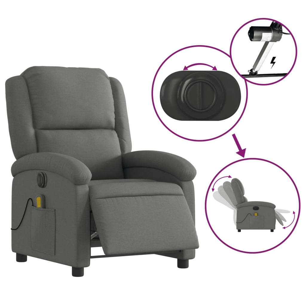 vidaXL Electric Massage Recliner Chair Dark Grey Fabric