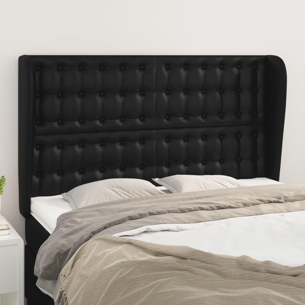 vidaXL Headboard with Ears Black 147x23x118/128 cm Faux Leather