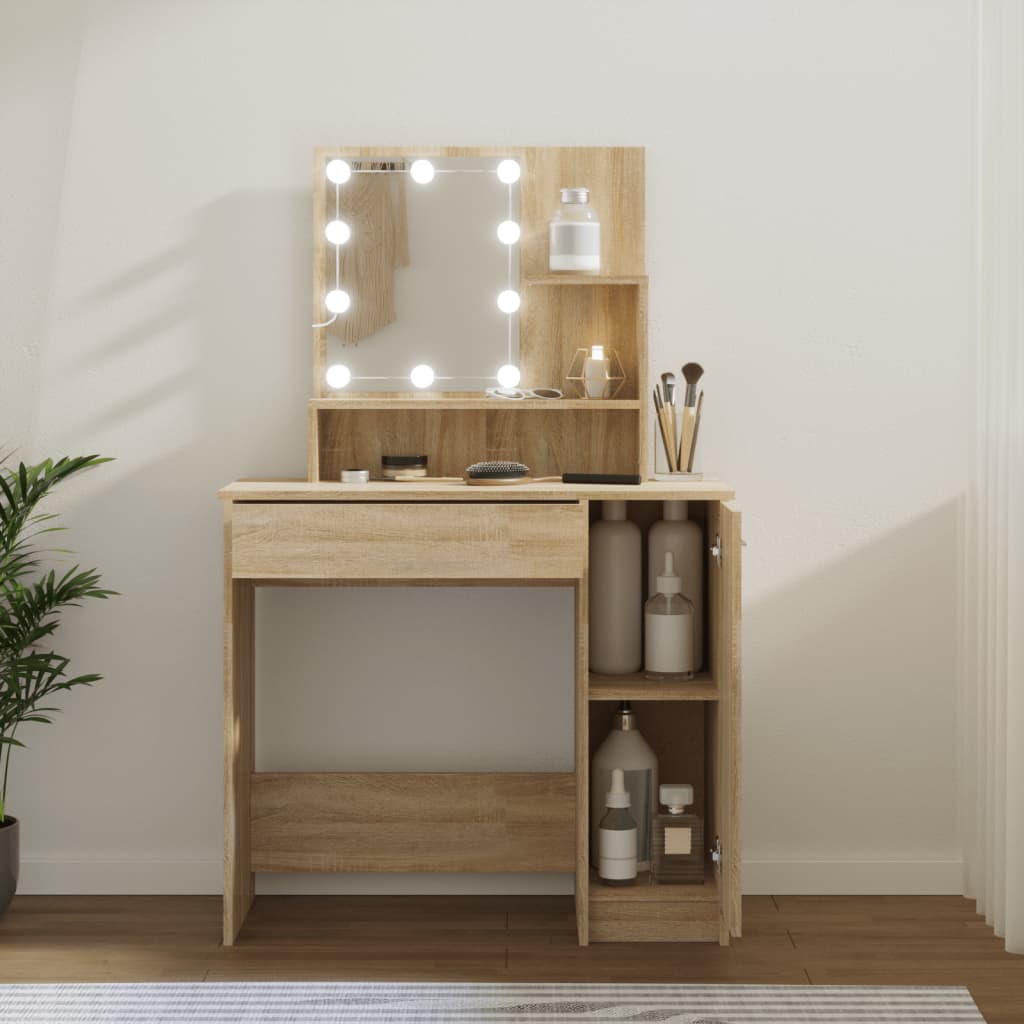 vidaXL Dressing Table with LED Sonoma Oak 86.5x35x136 cm