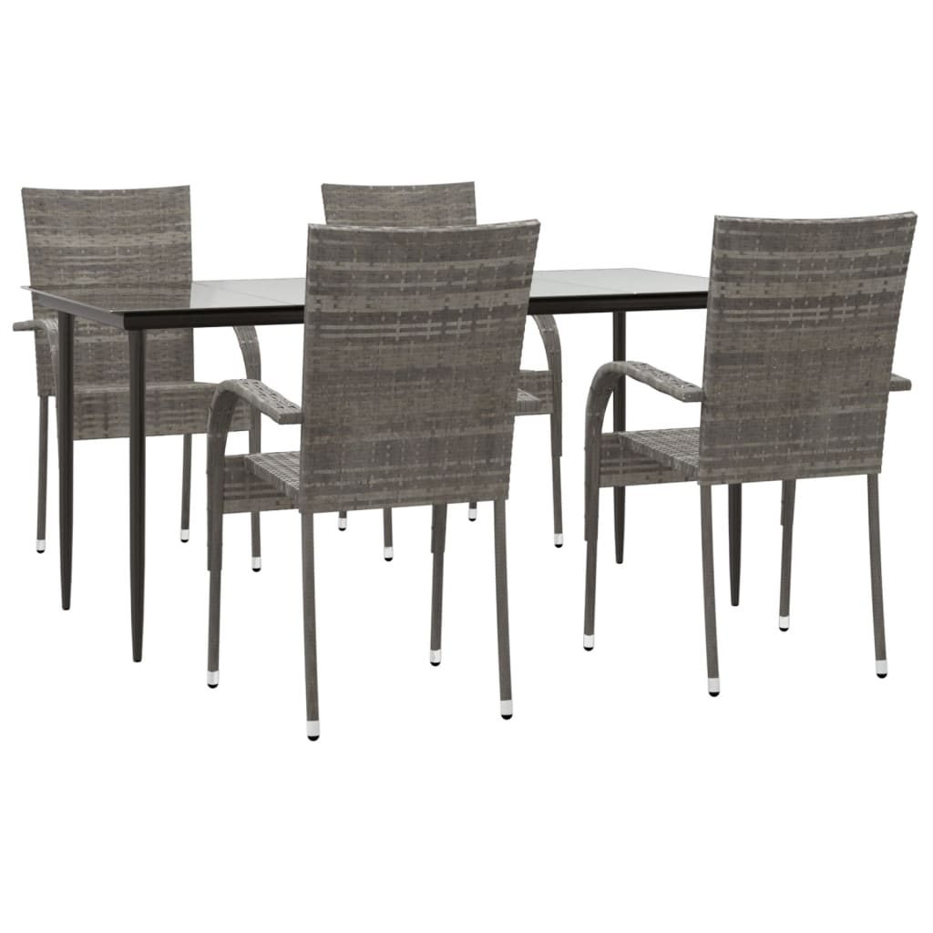 vidaXL 5 Piece Garden Dining Set Grey Poly Rattan