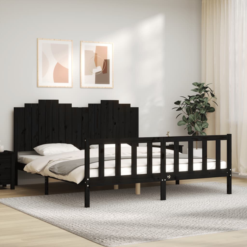 vidaXL Bed Frame without Mattress Black Solid Wood Pine