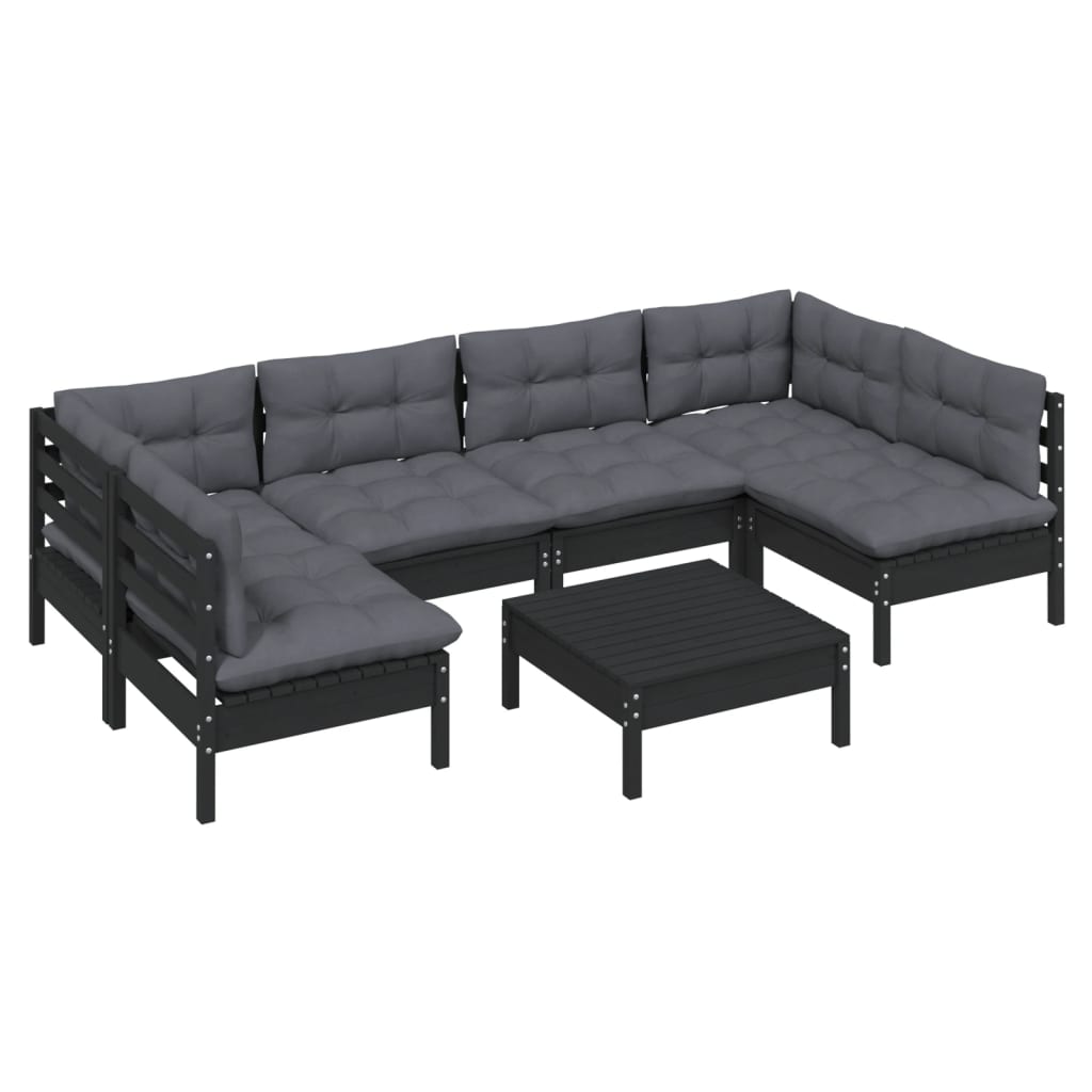 vidaXL 7 Piece Garden Lounge Set with Cushions Black Solid Pinewood