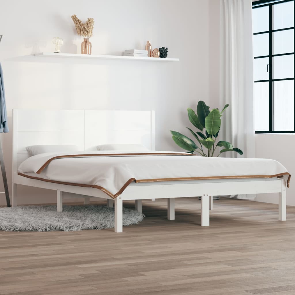 vidaXL Bed Frame without Mattress White 150x200 cm King Size Solid Wood