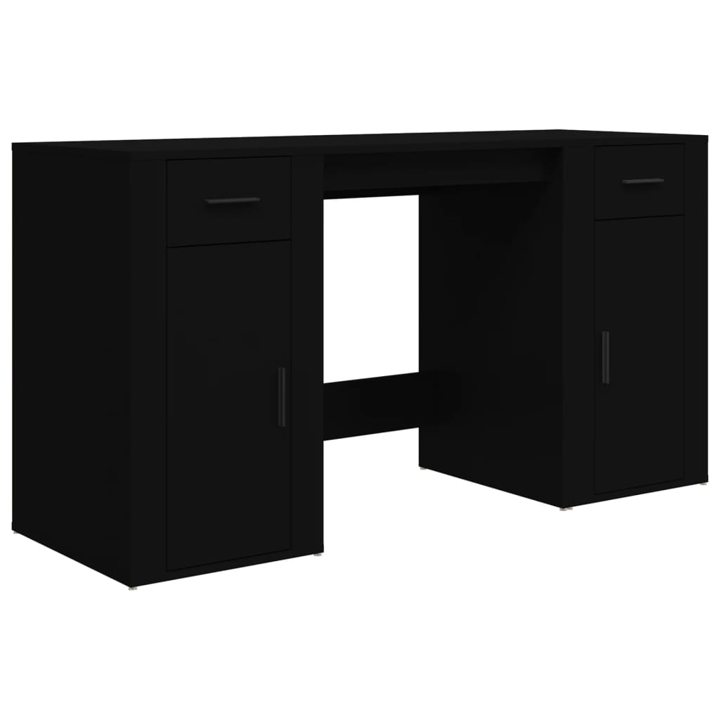 vidaXL Desk with Cabinet Black Engineered Wood
