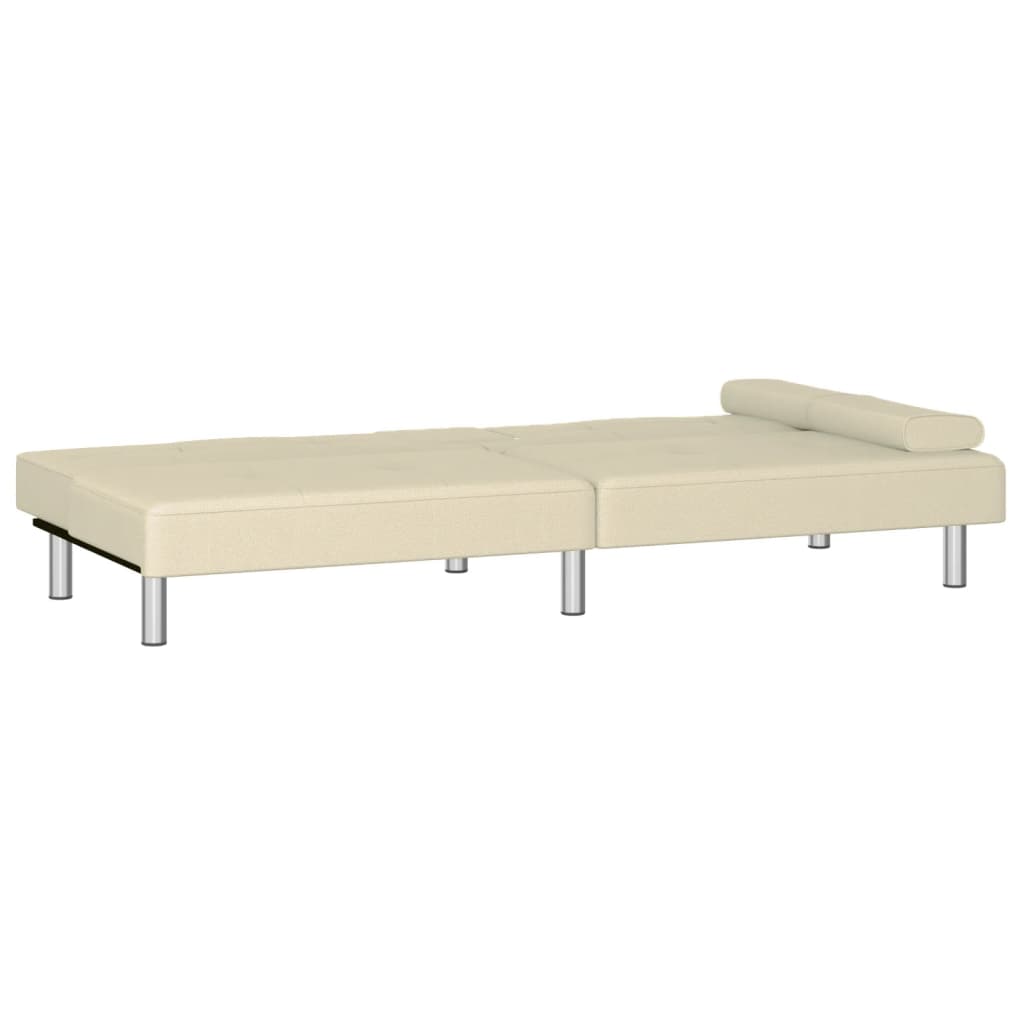 vidaXL Sofa Bed with Cup Holders Cream Faux Leather