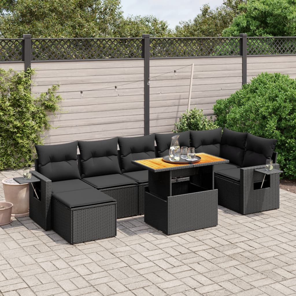 vidaXL 8 Piece Garden Sofa Set with Cushions Black Poly Rattan