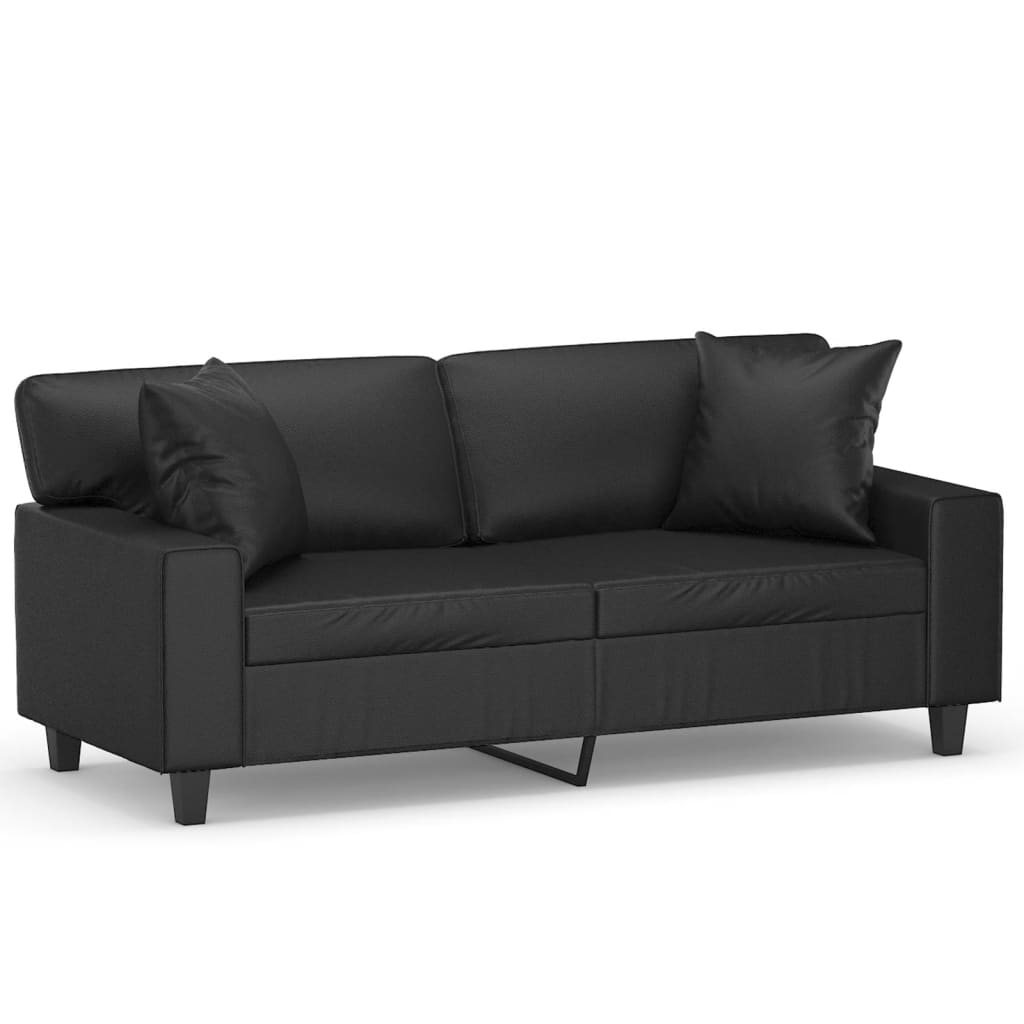 vidaXL 2-Seater Sofa with Throw Pillows Black 140 cm Faux Leather