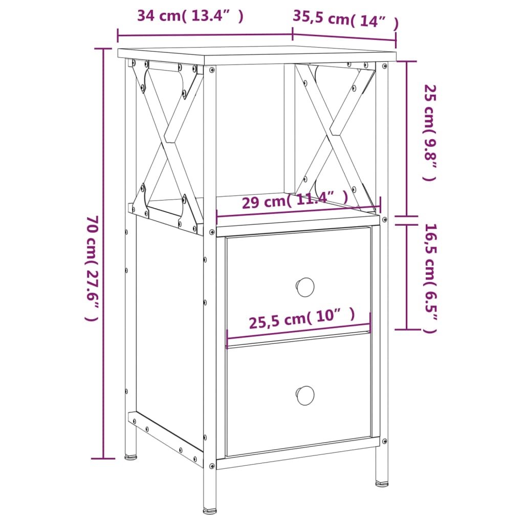 vidaXL Bedside Cabinet Brown Oak 34x35.5x70 cm Engineered Wood