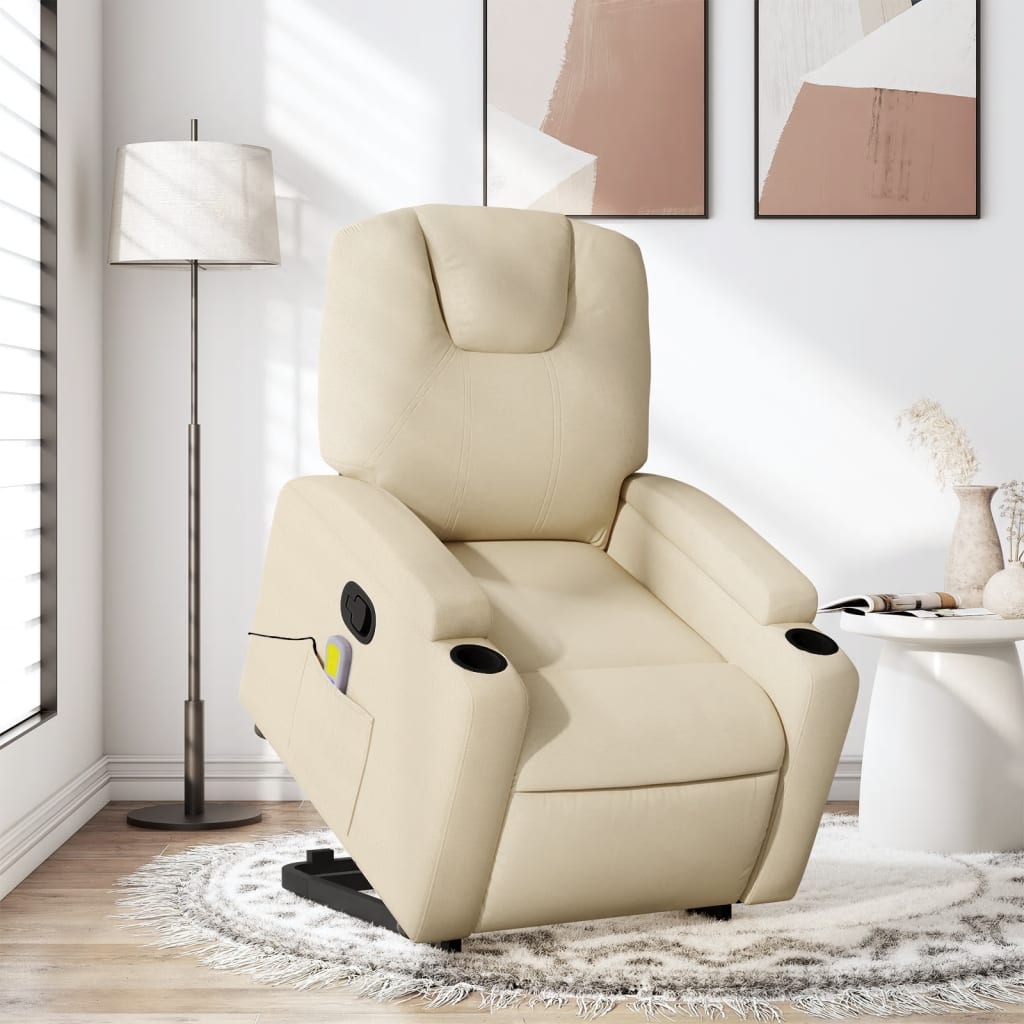 vidaXL Stand up Massage Recliner Chair Cream Fabric