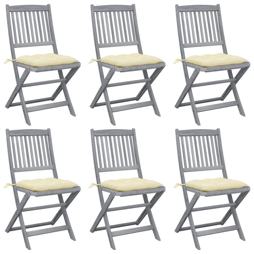 vidaXL Folding Outdoor Chairs 6 pcs with Cushions Solid Acacia Wood