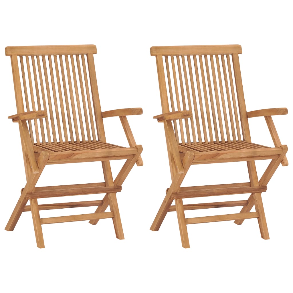 vidaXL Garden Chairs with Cream White Cushions 2 pcs Solid Teak Wood