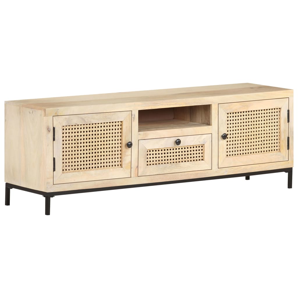 vidaXL TV Cabinet 120x30x40 cm Solid Mango Wood and Natural Cane