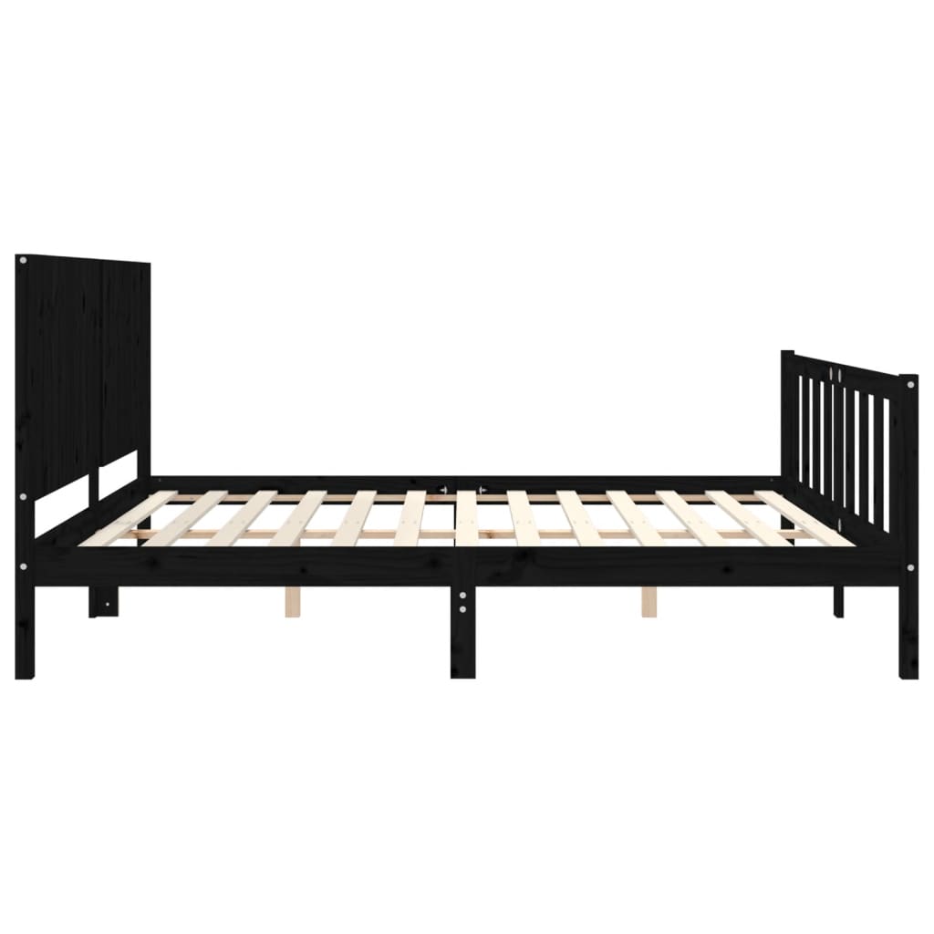 vidaXL Bed Frame with Headboard Black Super King Size Solid Wood