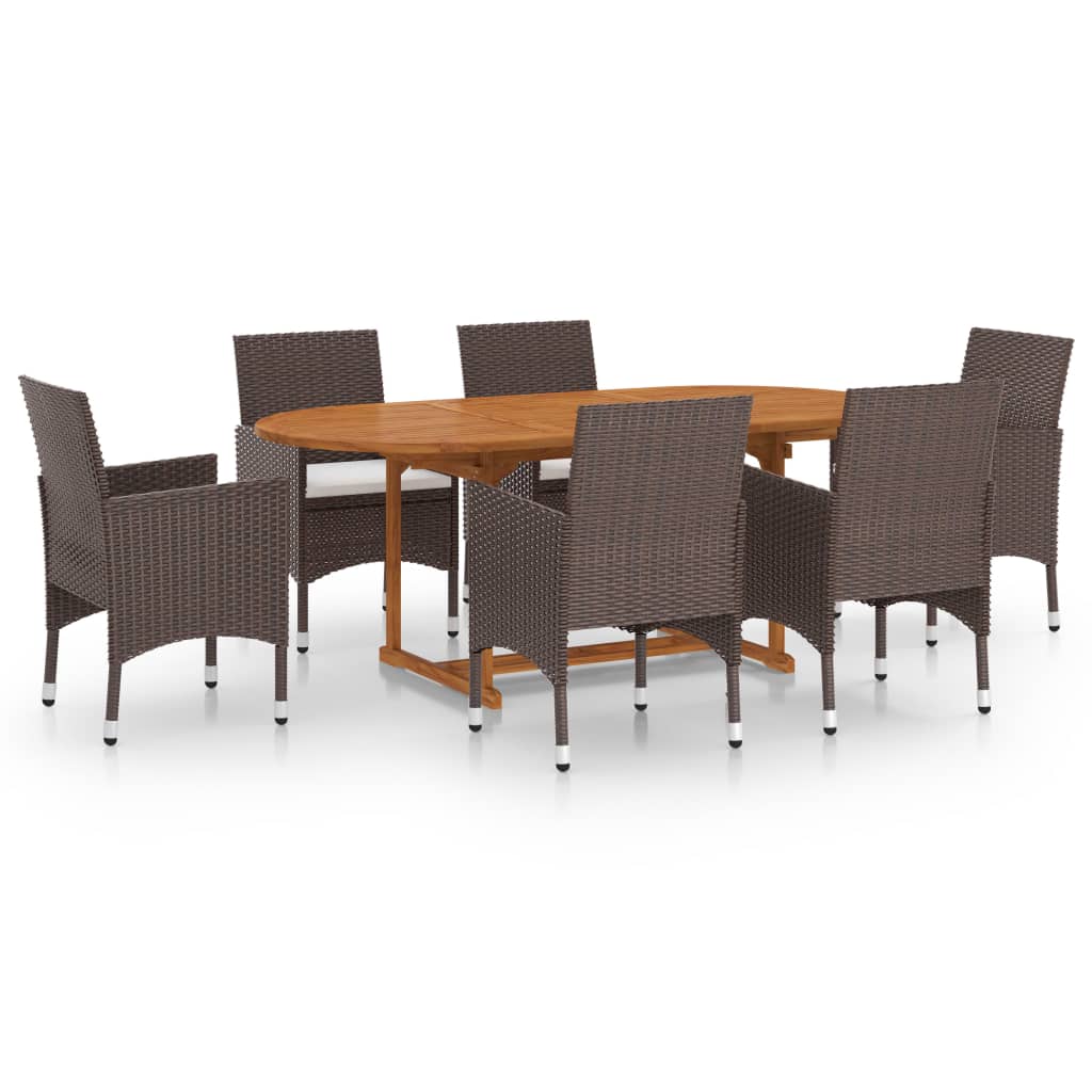 vidaXL 7 Piece Garden Dining Set Poly Rattan Brown