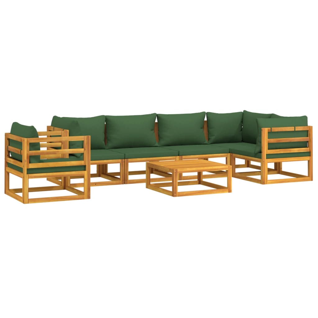 vidaXL 7 Piece Garden Lounge Set with Green Cushions Solid Wood