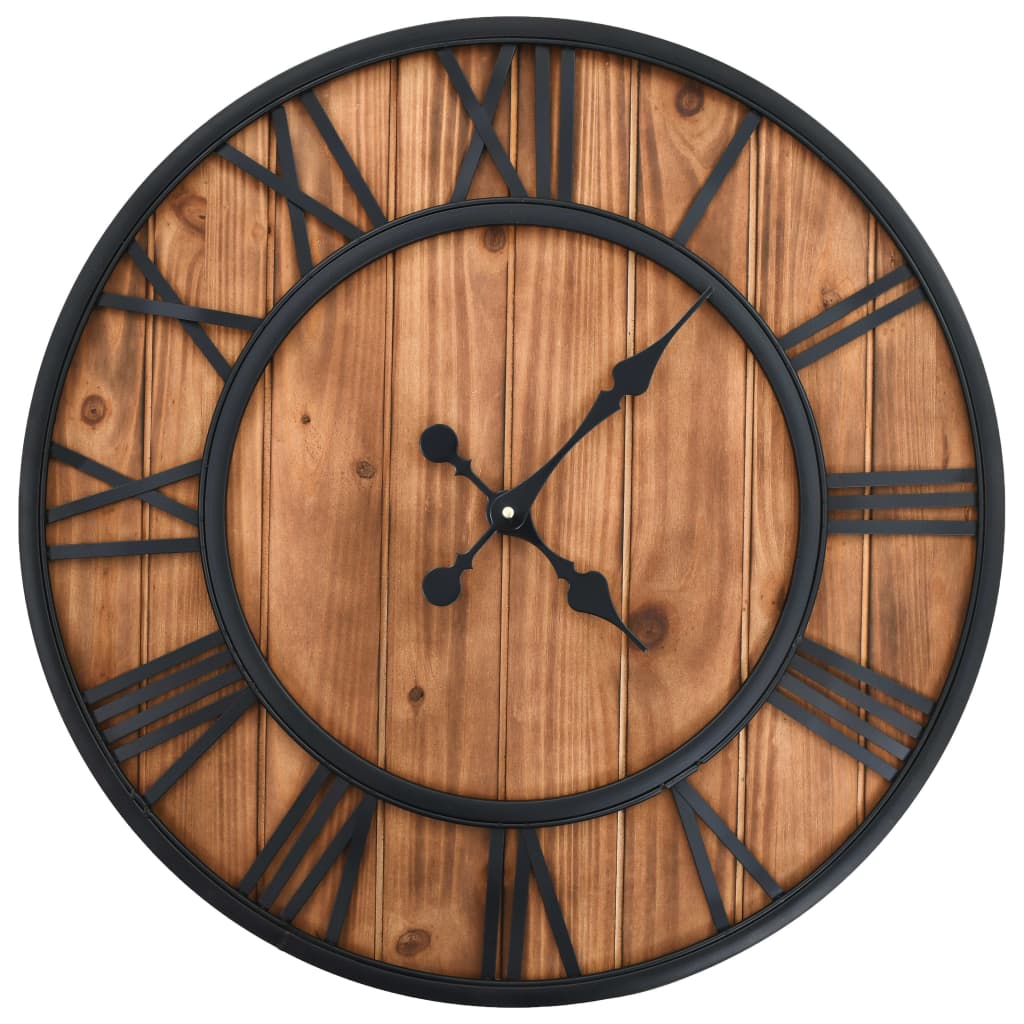 vidaXL Vintage Wall Clock with Quartz Movement Wood and Metal 60cm XXL