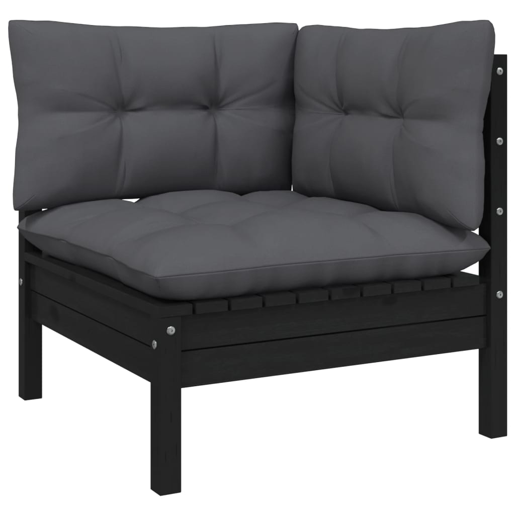 vidaXL 6 Piece Garden Lounge Set with Cushions Black Solid Pinewood