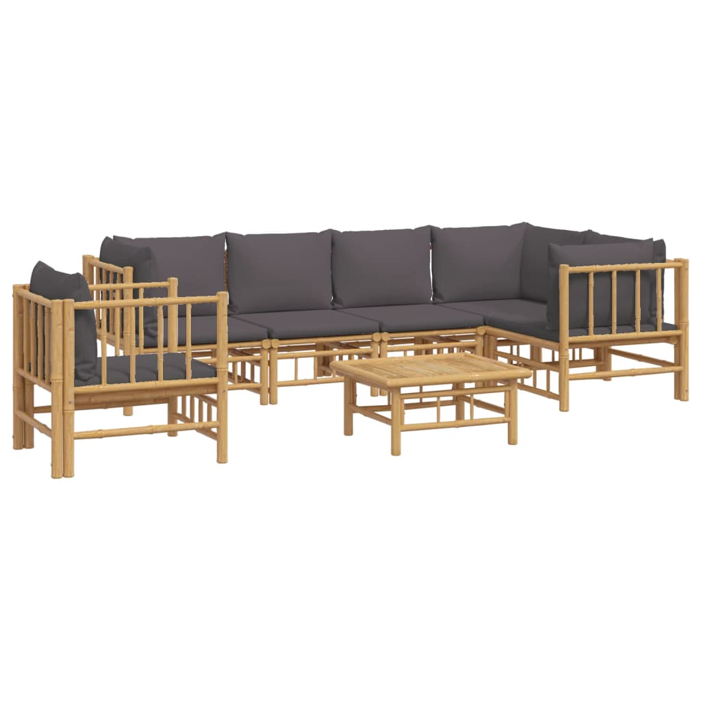 vidaXL 7 Piece Garden Lounge Set with Dark Grey Cushions Bamboo