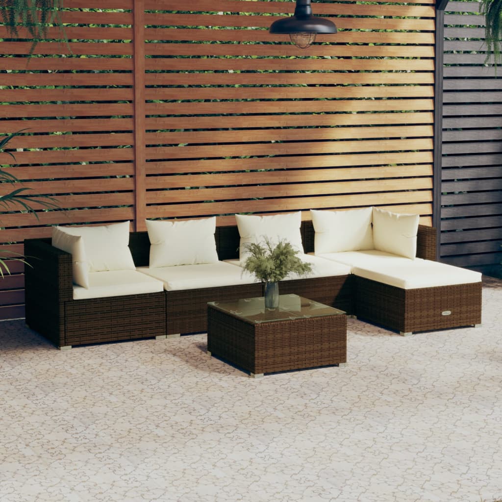 vidaXL 6 Piece Garden Lounge Set with Cushions Poly Rattan Brown