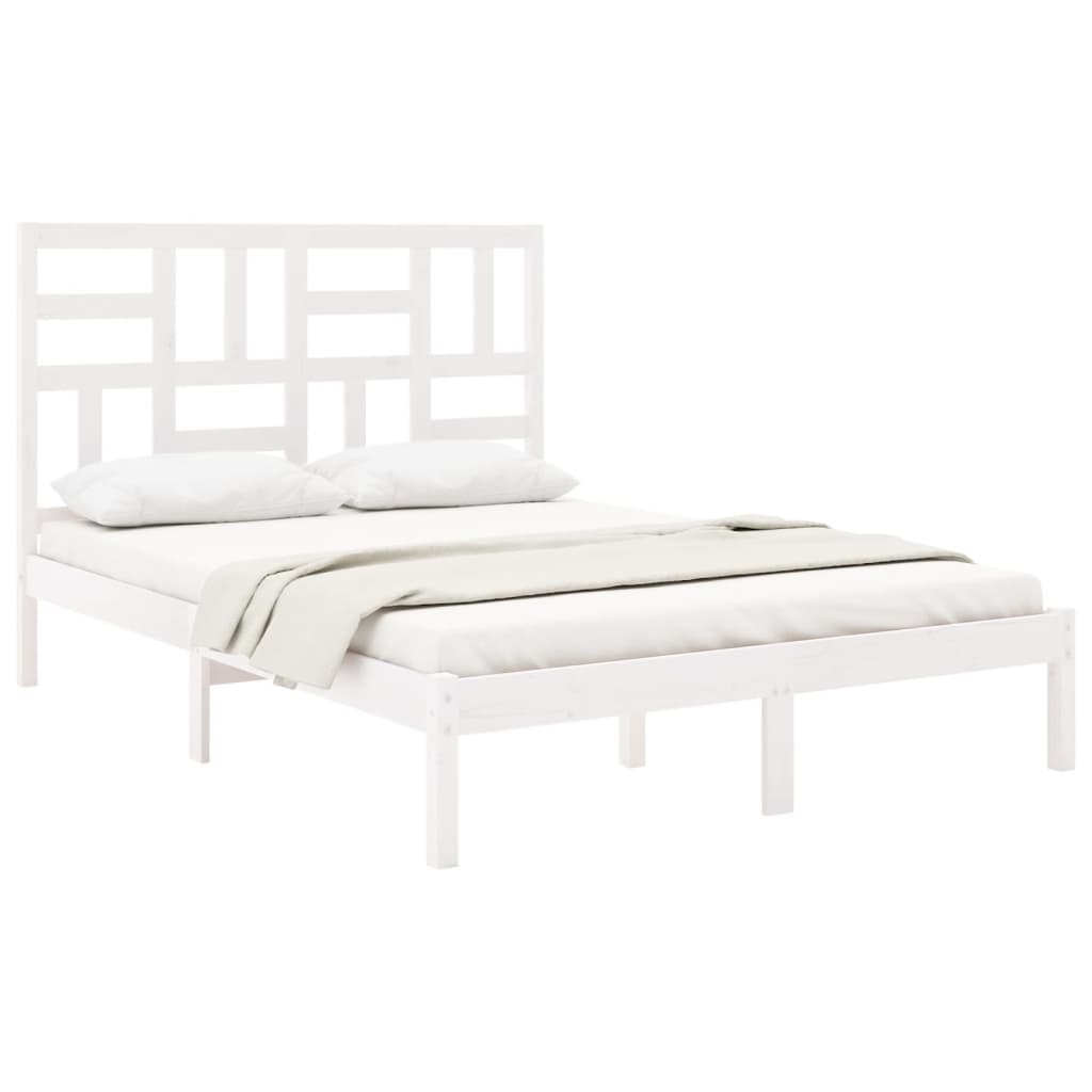 vidaXL Bed Frame without Mattress White Solid Wood 135x190 cm Double