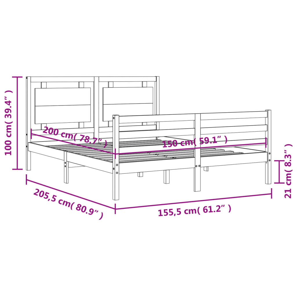 vidaXL Bed Frame without Mattress White King Size Solid Wood