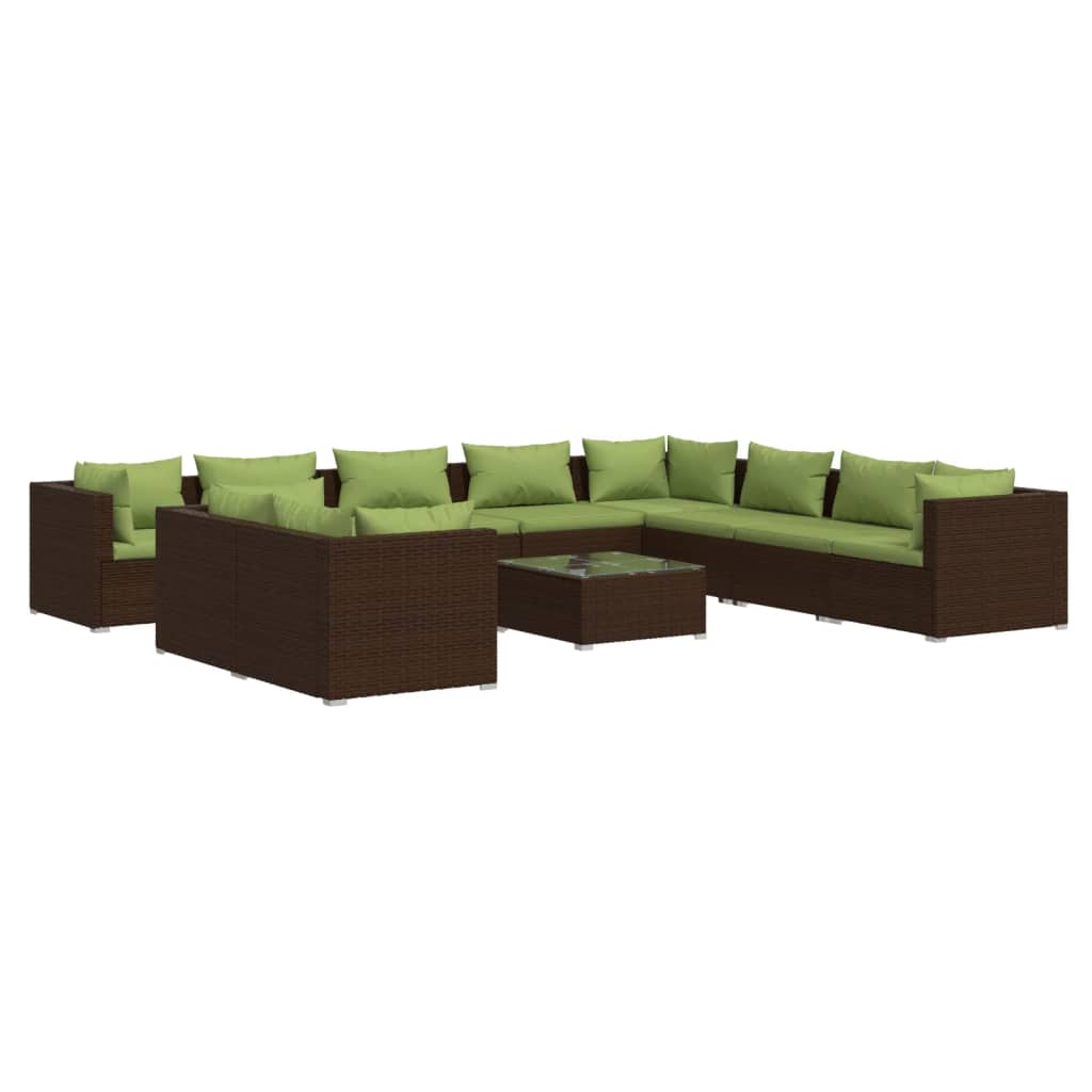 vidaXL 11 Piece Garden Lounge Set with Cushions Brown Poly Rattan