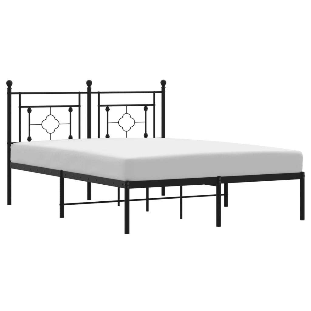 vidaXL Metal Bed Frame without Mattress with Headboard Black 135x190 cm Double