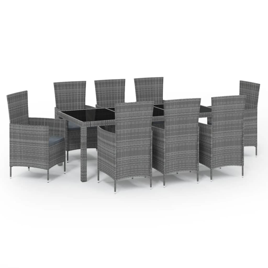 vidaXL 9 Piece Outdoor Dining Set with Cushions Poly Rattan Grey