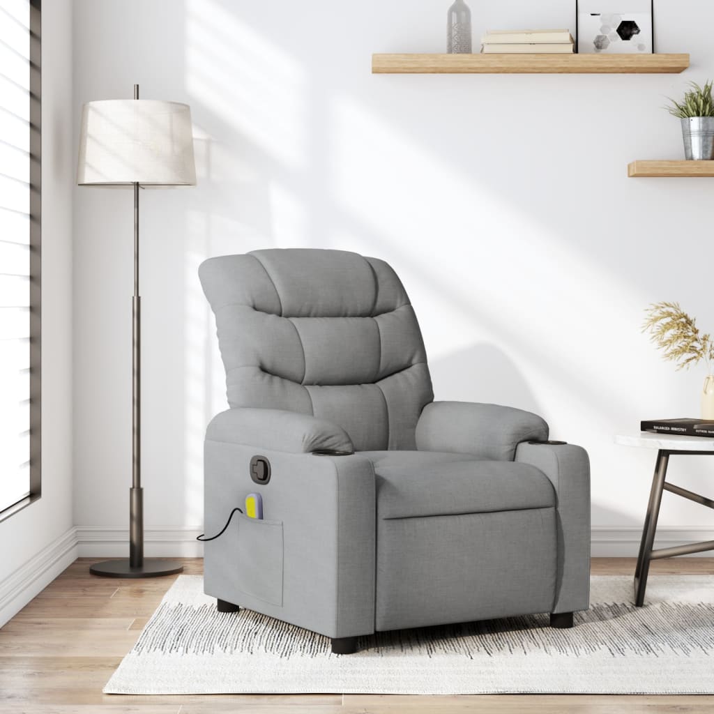 vidaXL Massage Recliner Chair Light Grey Fabric