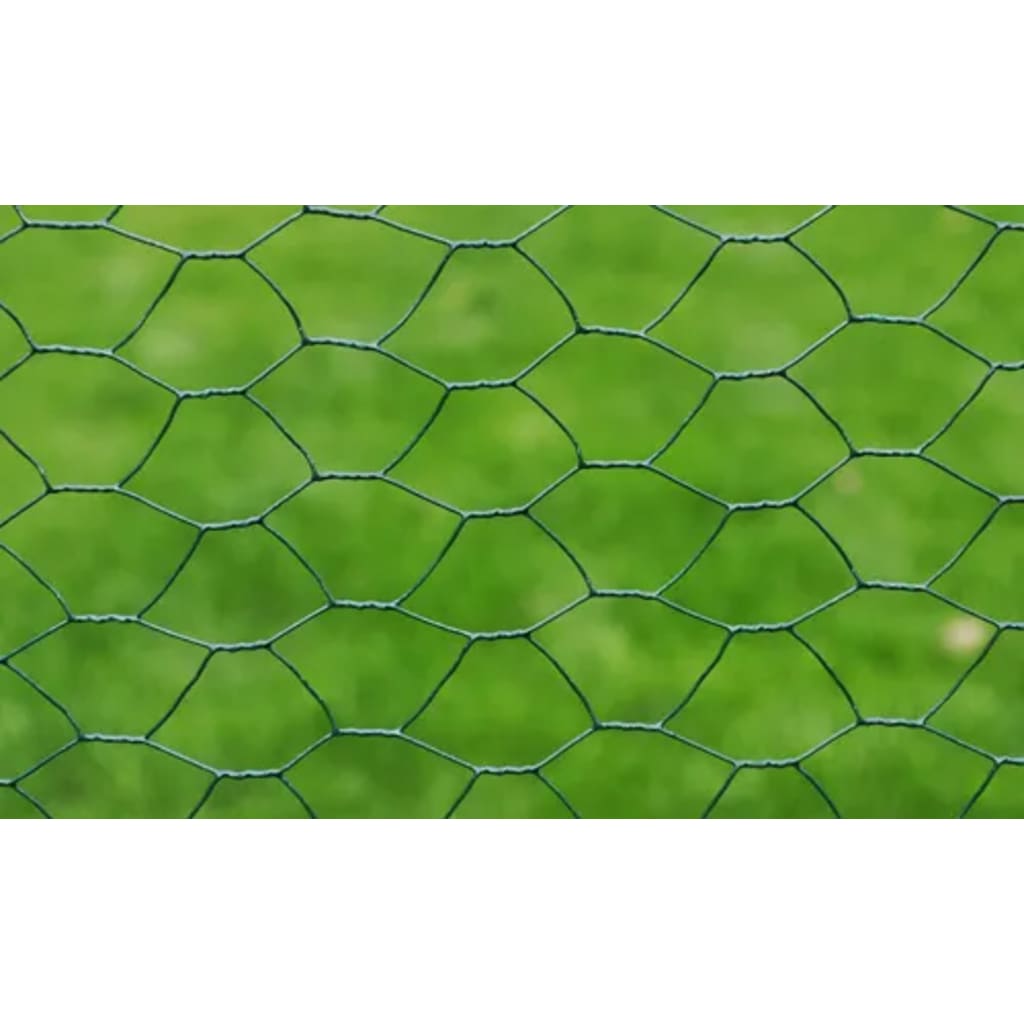 vidaXL Mesh Fence Steel Hexagon 1x25 m Dark Green