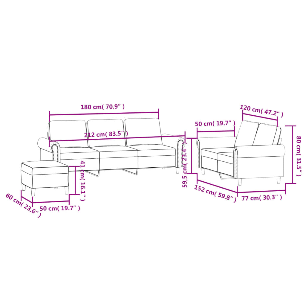 vidaXL 3 Piece Sofa Set with Cushions Light Grey Velvet