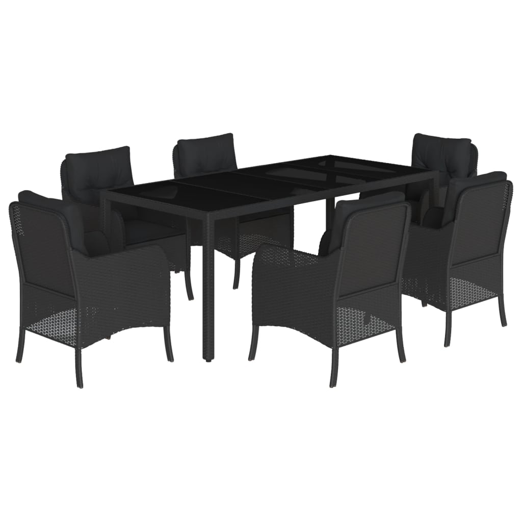 vidaXL 7 Piece Garden Dining Set with Cushions Black Poly Rattan