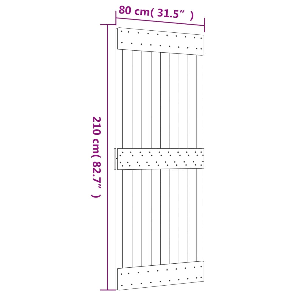 vidaXL Sliding Door with Hardware Set 80x210 cm Solid Wood Pine