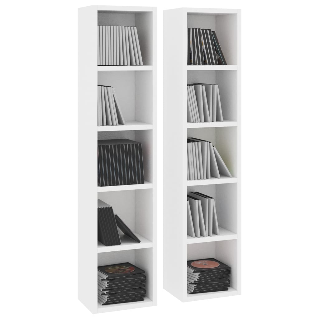 vidaXL CD Cabinets 2 pcs White 21x16x93.5 cm Engineered Wood