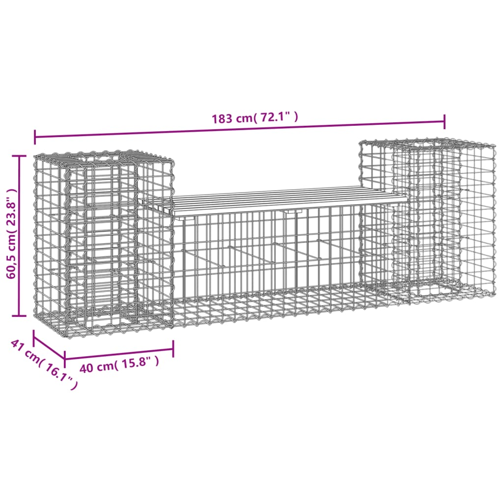 vidaXL Garden Bench Gabion Design 183x41x60.5 cm Solid Wood Pine