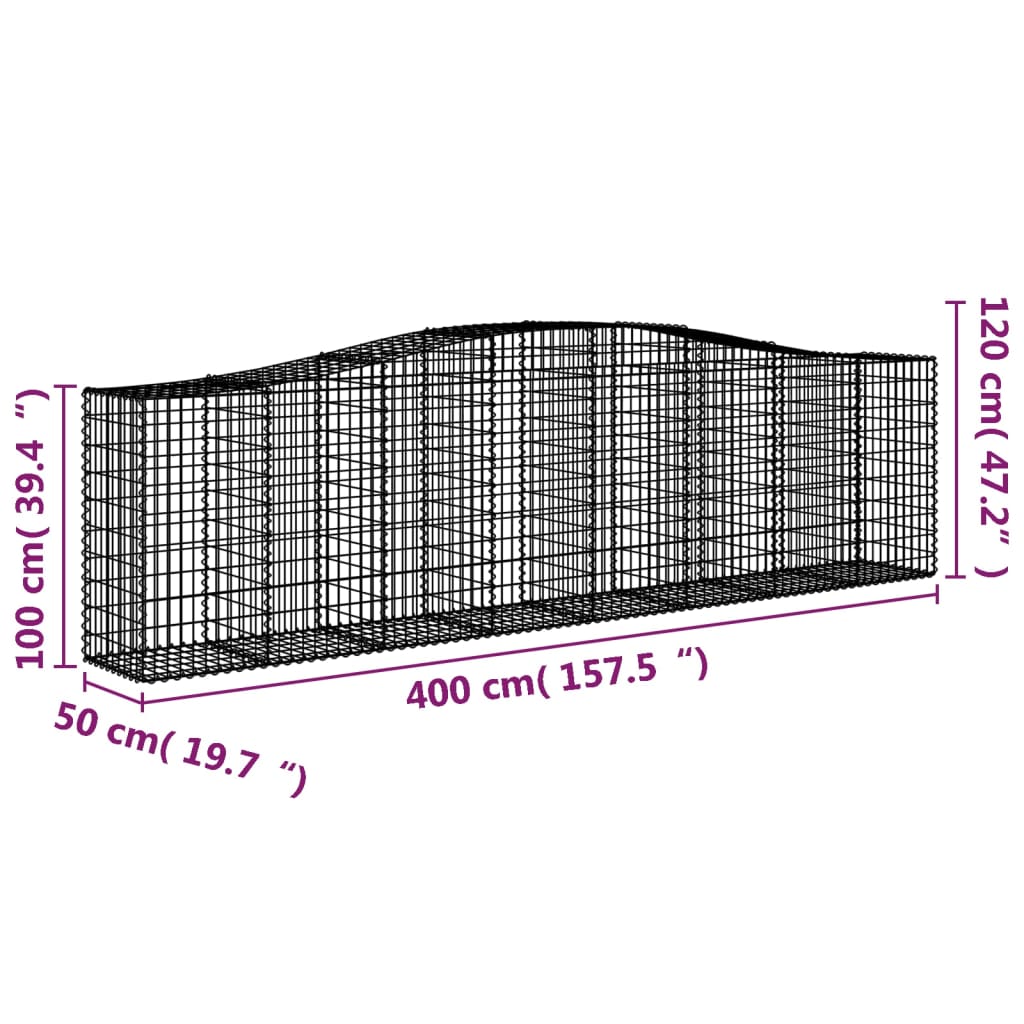 vidaXL Arched Gabion Baskets 2 pcs 400x50x100/120 cm Galvanised Iron