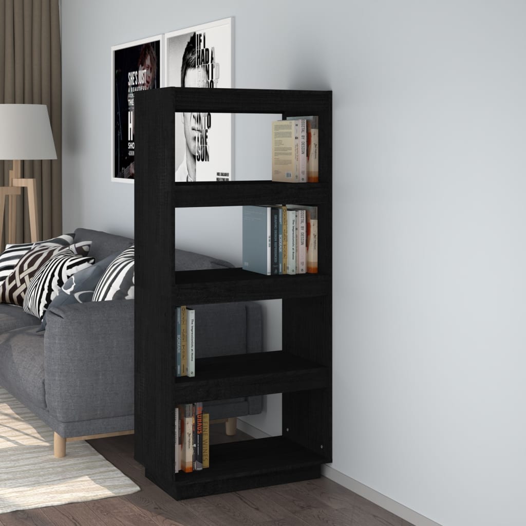 vidaXL Book Cabinet/Room Divider Black 60x35x135 cm Solid Pinewood