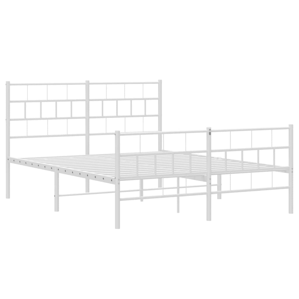 vidaXL Metal Bed Frame without Mattress with Footboard White 135x190 cm Double