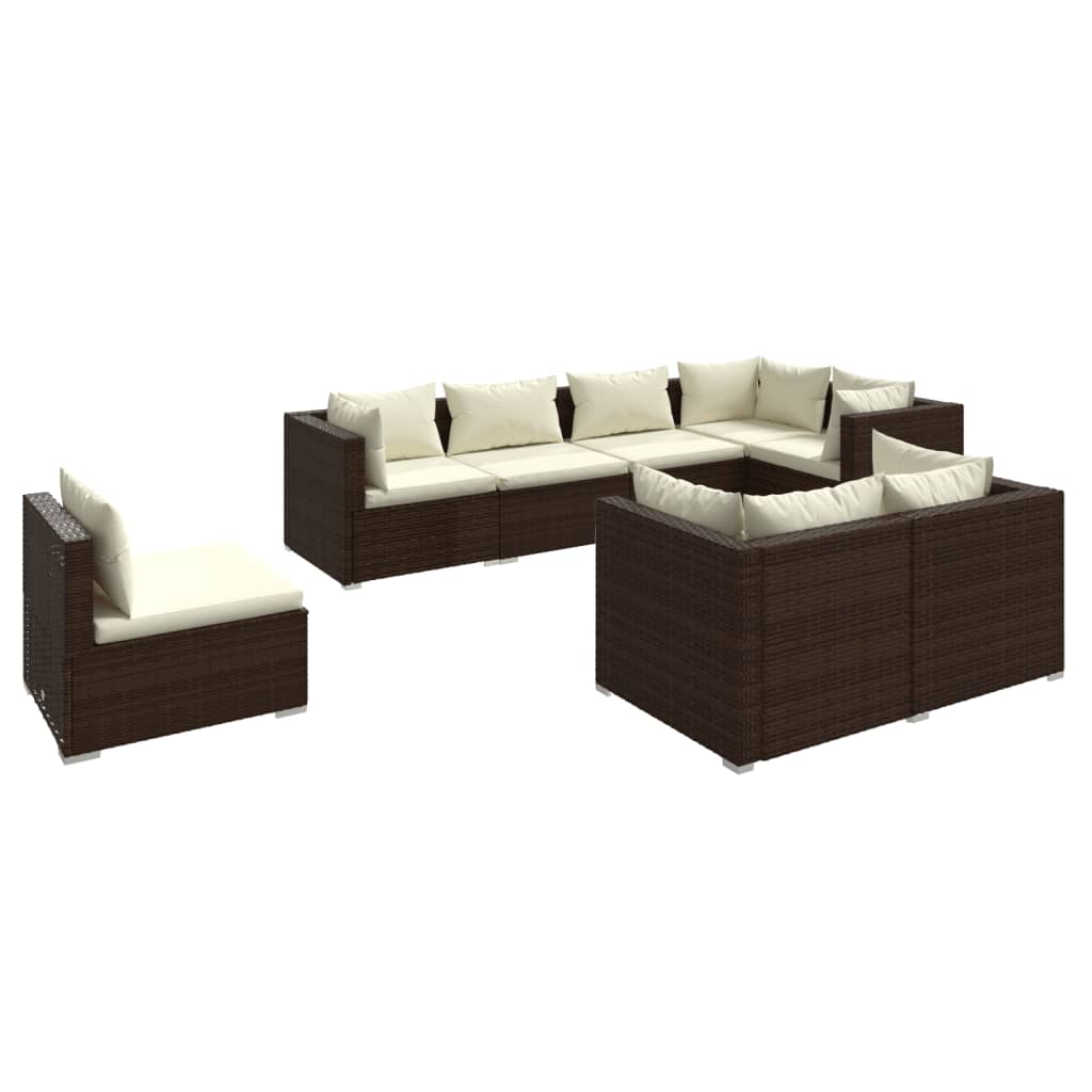 vidaXL 8 Piece Garden Lounge Set with Cushions Poly Rattan Brown