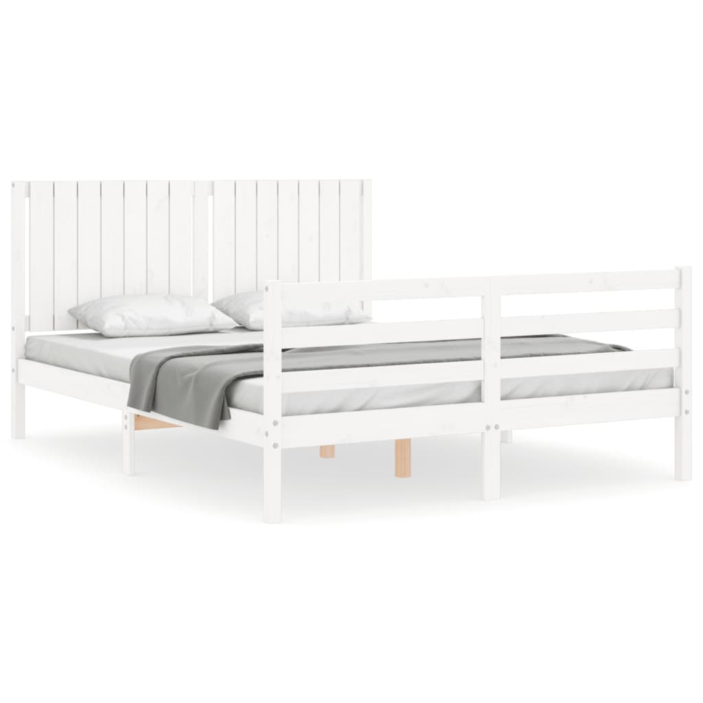 vidaXL Bed Frame without Mattress White King Size Solid Wood