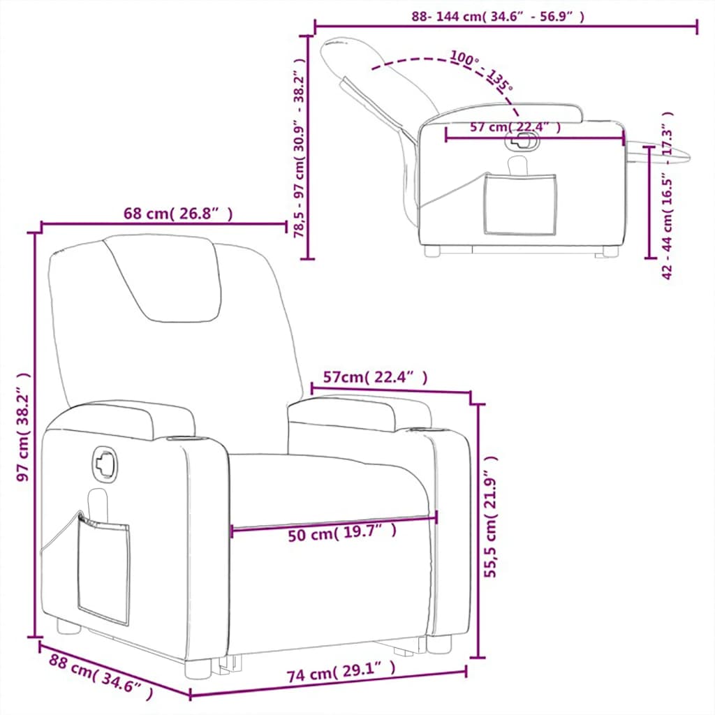 vidaXL Stand up Massage Recliner Chair Cream Fabric