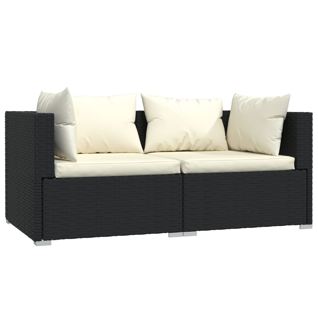 vidaXL 3 Piece Garden Lounge Set with Cushions Black Poly Rattan