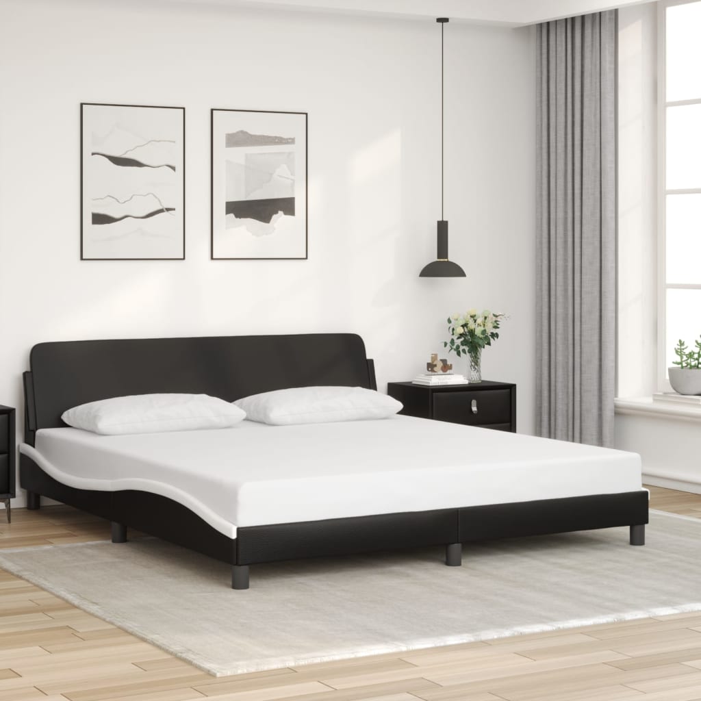 vidaXL Bed Frame without Mattress Black&White 183x203 cm King Faux Leather