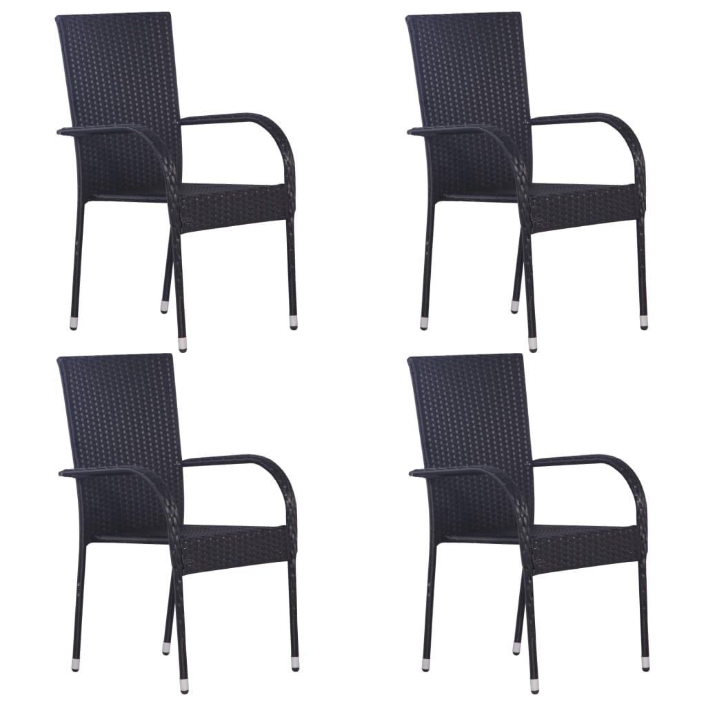 vidaXL 5 Piece Garden Dining Set Black Poly Rattan