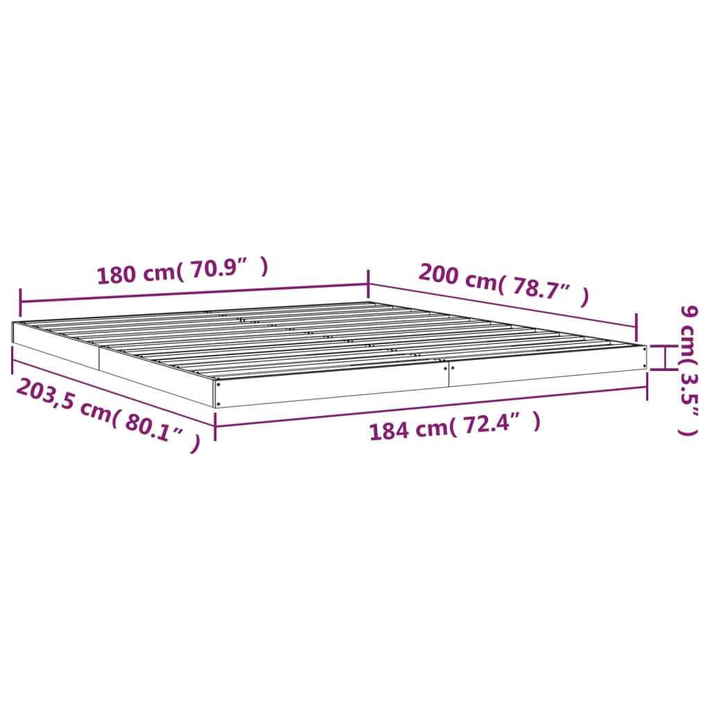 vidaXL Bed Frame without Mattress White 180x200 cm Super King Solid Wood Pine