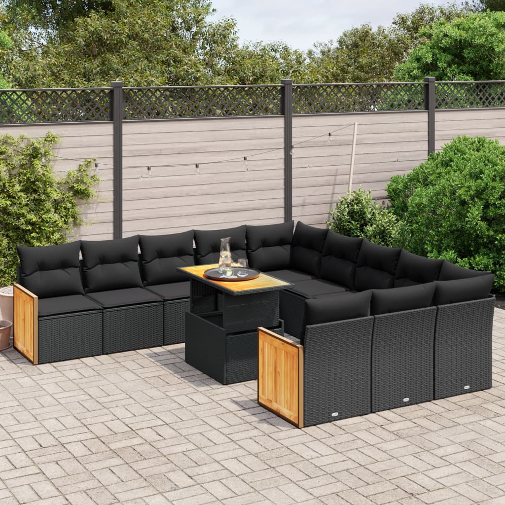 vidaXL 11 Piece Garden Sofa Set with Cushions Black Poly Rattan