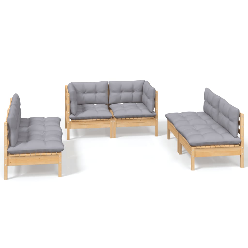 vidaXL 6 Piece Garden Lounge Set with Grey Cushions Solid Pinewood