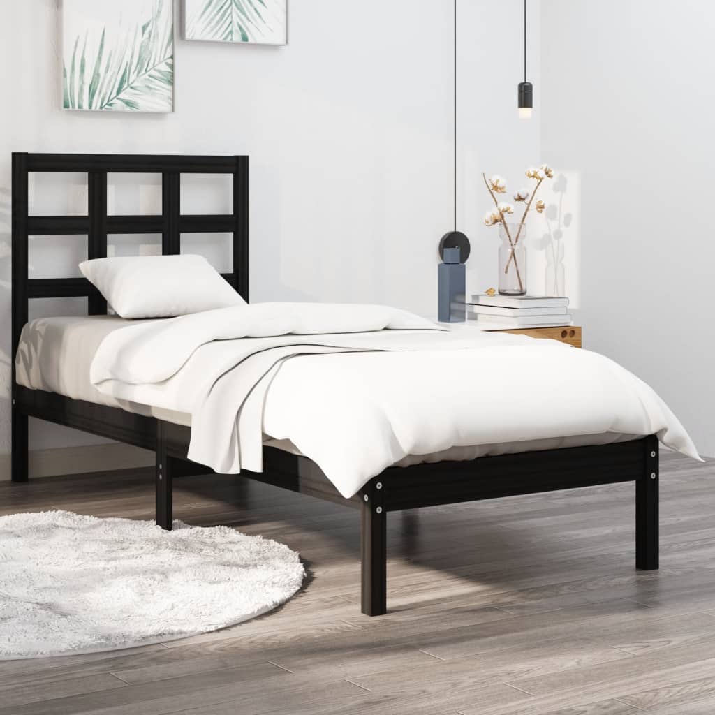 vidaXL Bed Frame without Mattress Black 90x190 cm Single Solid Wood