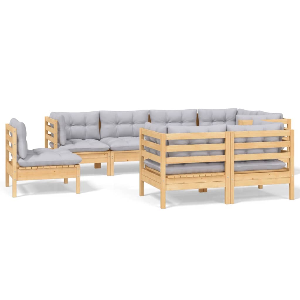 vidaXL 8 Piece Garden Lounge Set with Grey Cushions Solid Pinewood